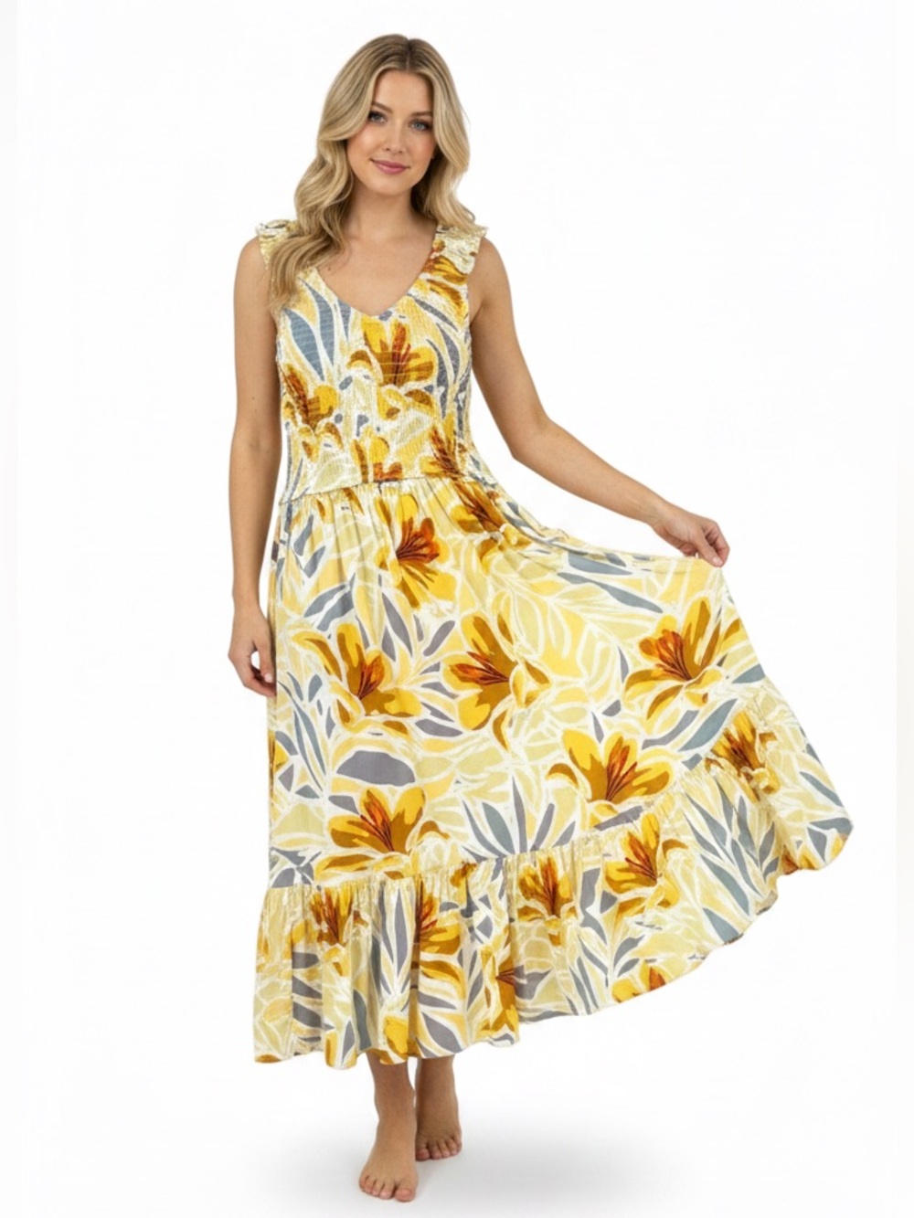 Patrons of Peace Yellow Floral Peasant Dress